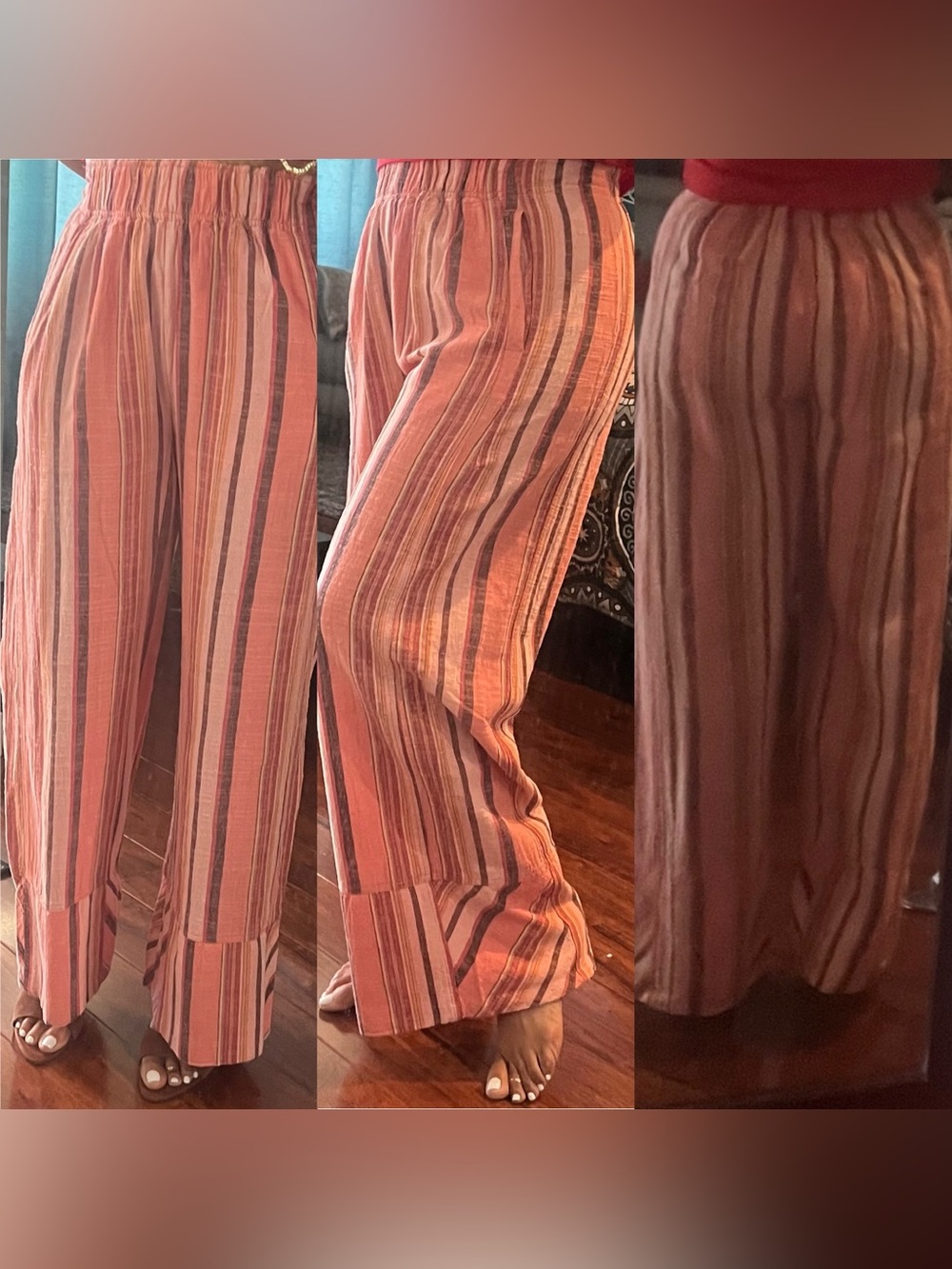 Free People Striped Pink & Orange Cropped Pants